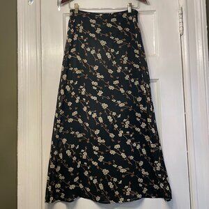 Express long flowered skirt, size 5/6 (Medium), black with cream and brown print